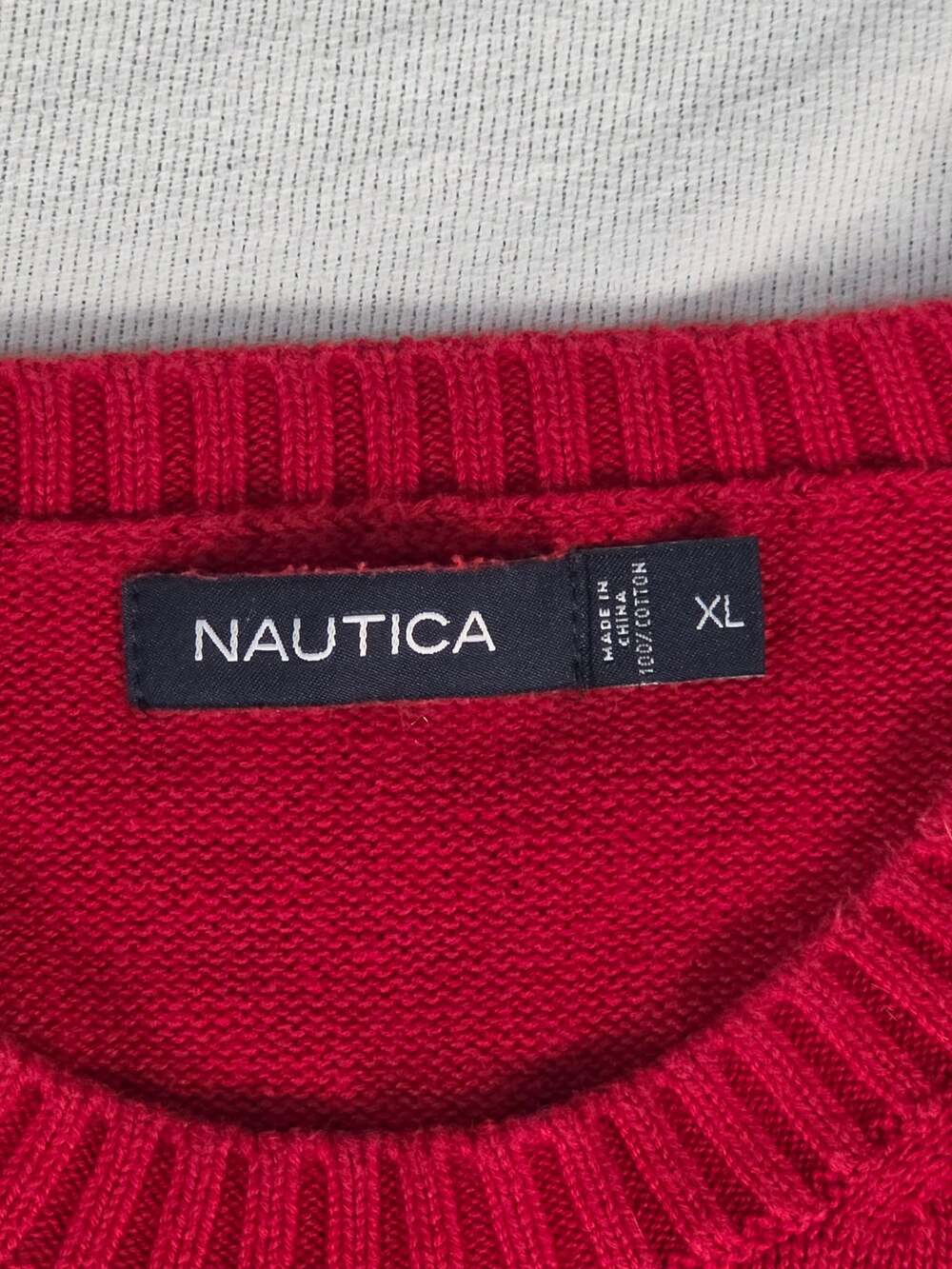 Nautica Men's XL Red Sweater 100% Cotton Pullover